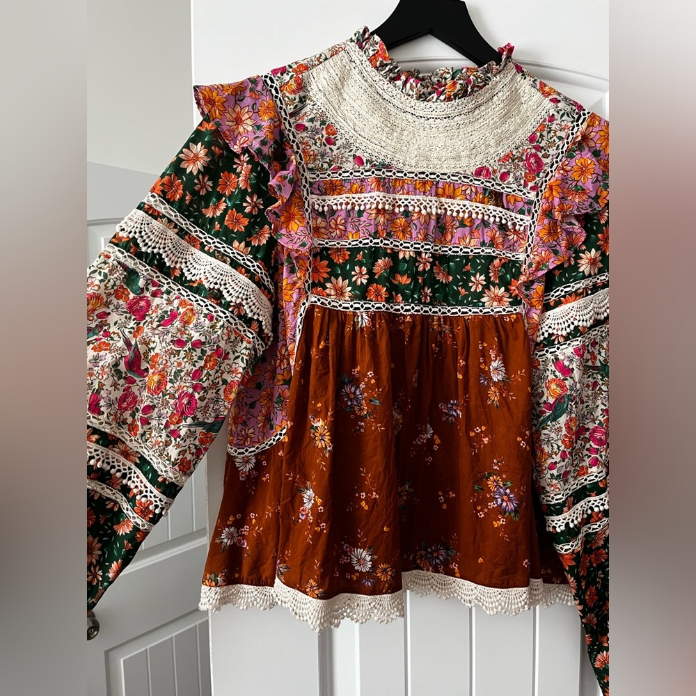 FARM Rio Multi-Print Floral Ruffled Peasant Blouse - Picture 2 of 11